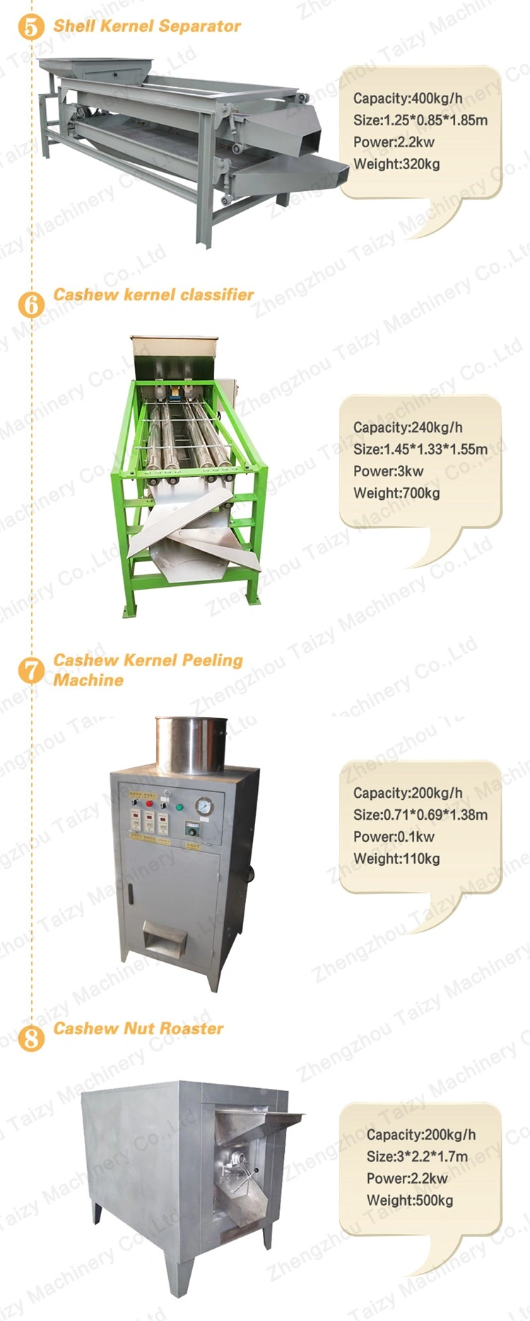 500kg/H Automatic Cashew Shelling Production Line Cashew Nut Processing Machine